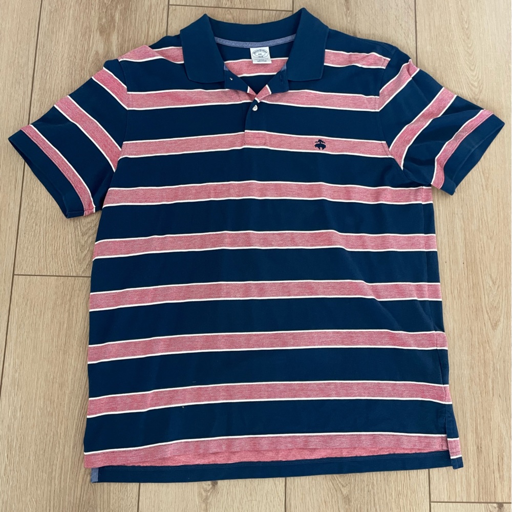 Brooks Brothers XXL Men's Navy and Pink Striped Polo Shirt
